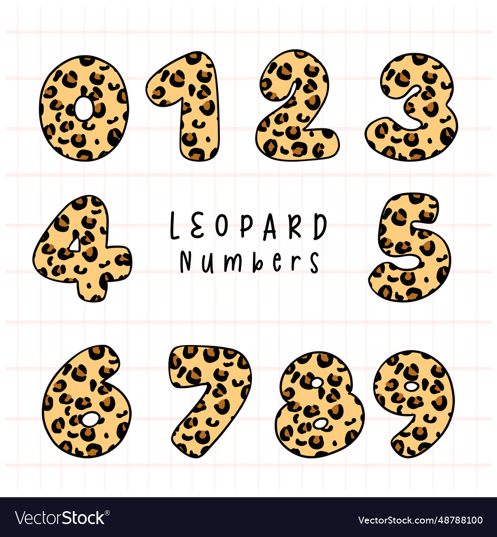 Adorable leopard pattern numbers from 0 to 9 vector image Adorable leopard pattern numbers from 0 to 9