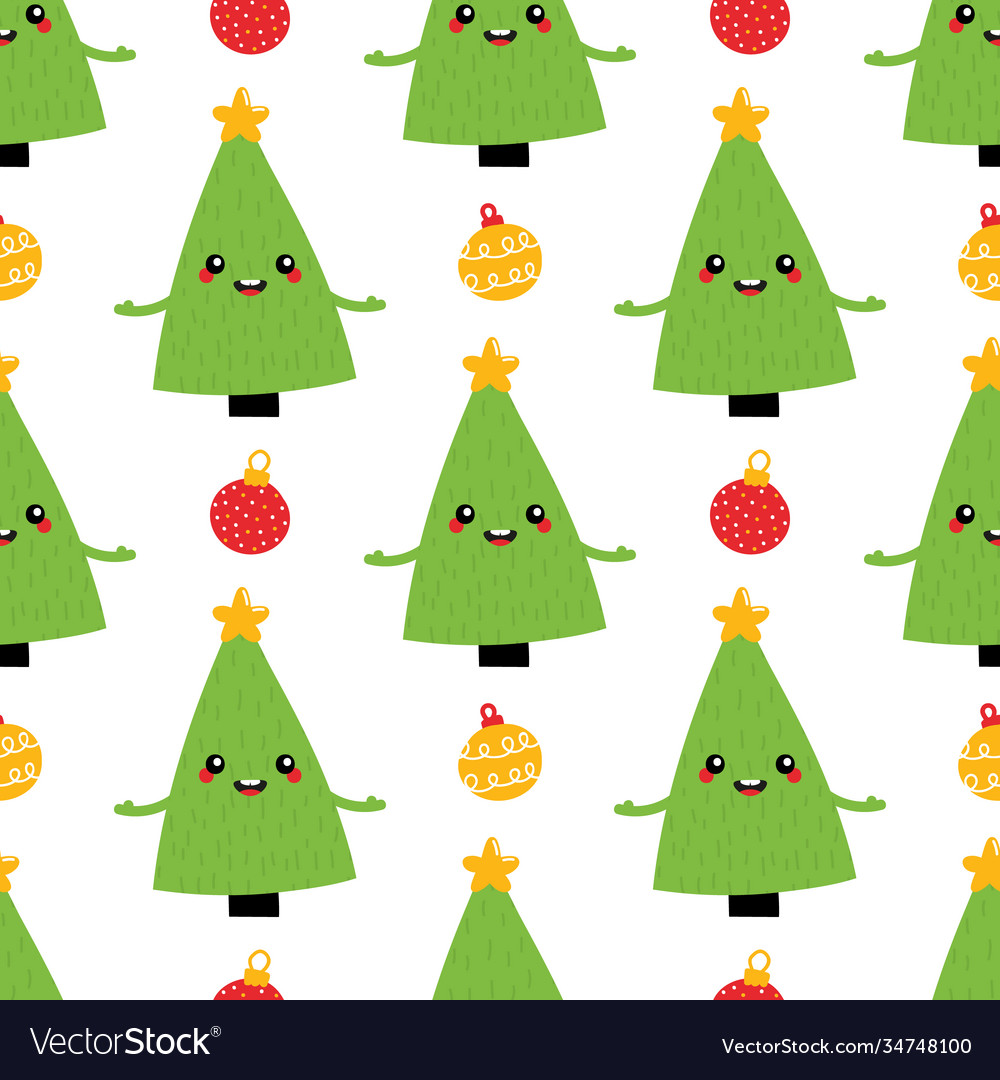 Christmas tree character seamless pattern vector image Christmas tree character seamless pattern
