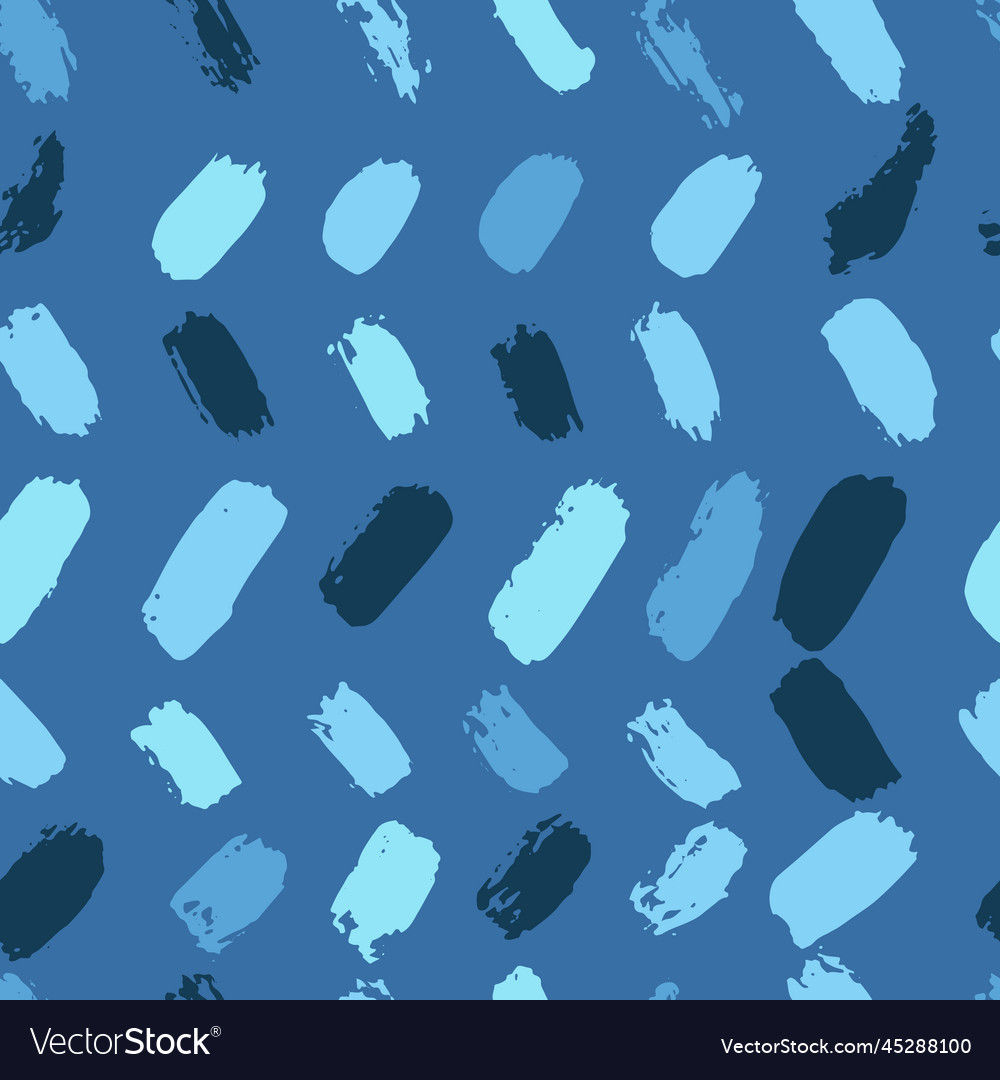 Dry brush strokes blue seamless pattern hand