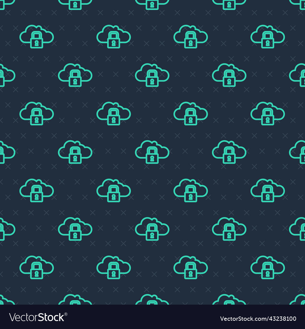 Green line cloud computing lock icon isolated