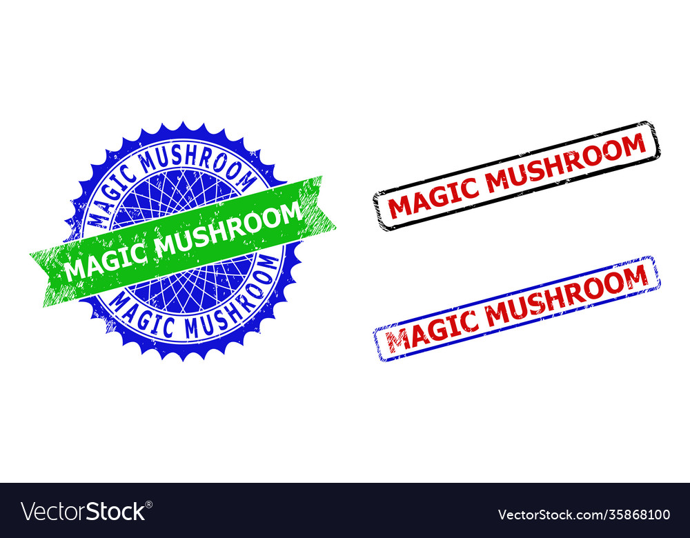 Magic Mushroom Rosette And Rectangle Bicolor Stamp