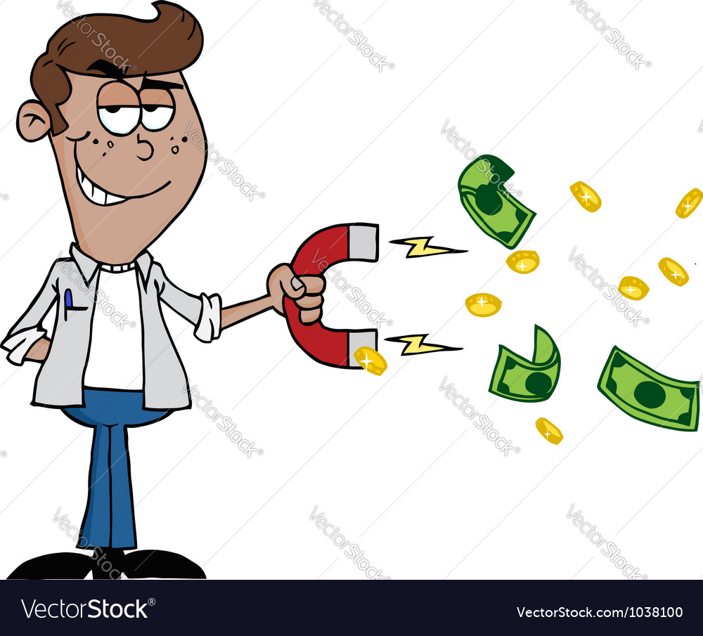 man collecting cash with a money magnet royalty free vector