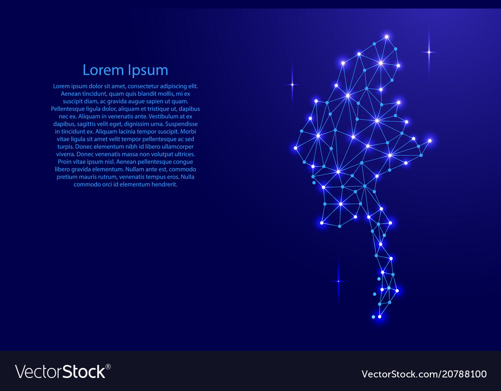 Myanmar map of polygonal mosaic lines network vector image Myanmar map of polygonal mosaic lines network