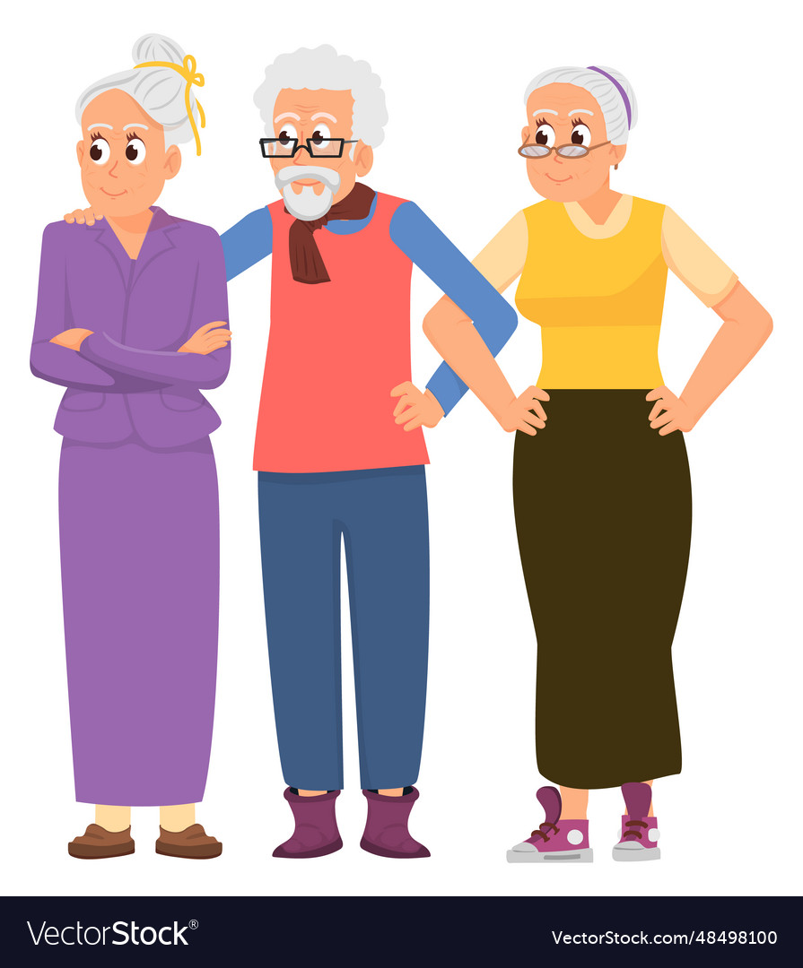 Old people standing together happy senior friends Vector Image