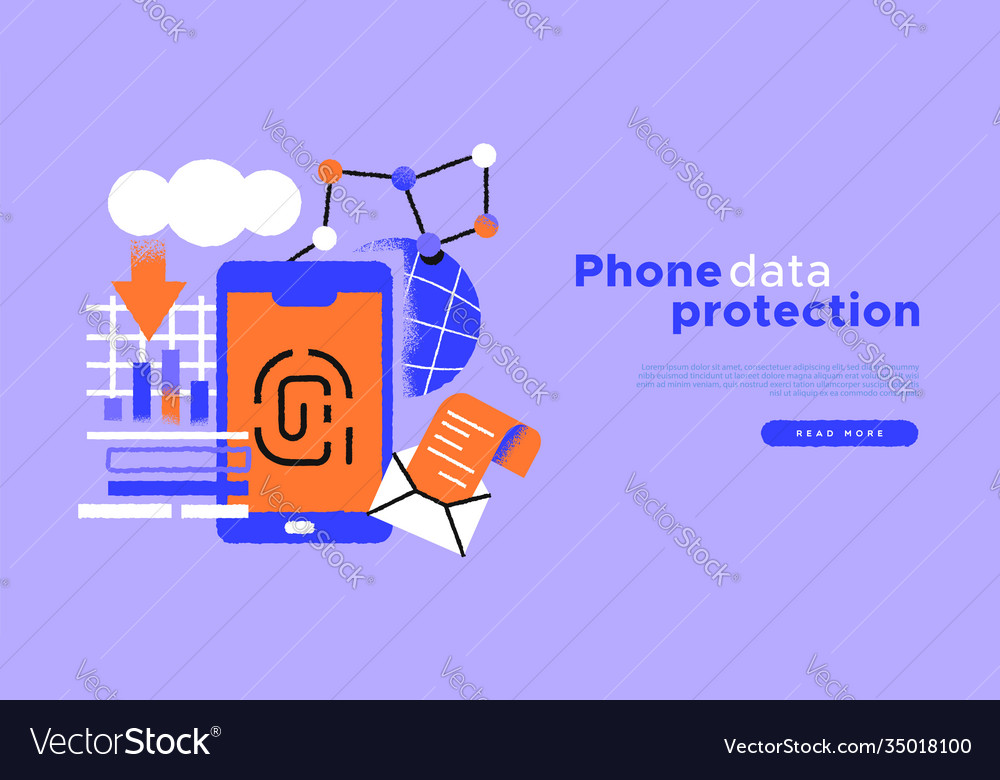 Phone data protection web template background Vector Image