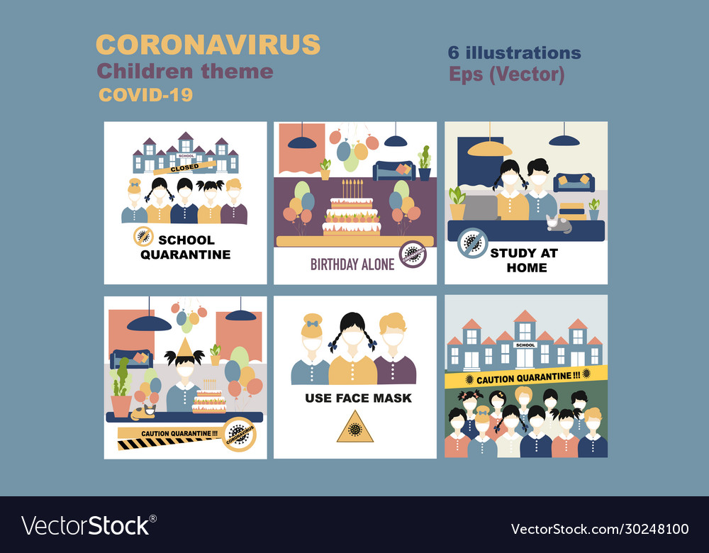 Set coronavirus children theme school quarantine vector image Set coronavirus children theme school quarantine