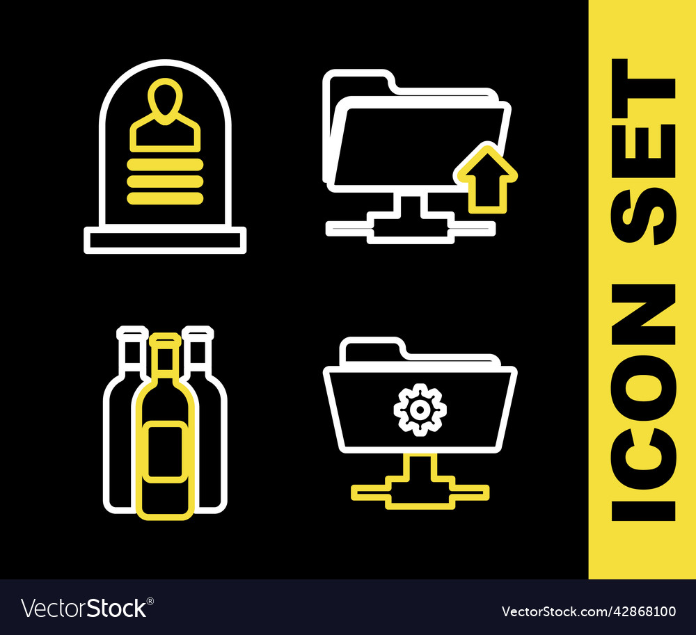 Set line ftp folder upload settings bottles vector image Set line ftp folder upload settings bottles