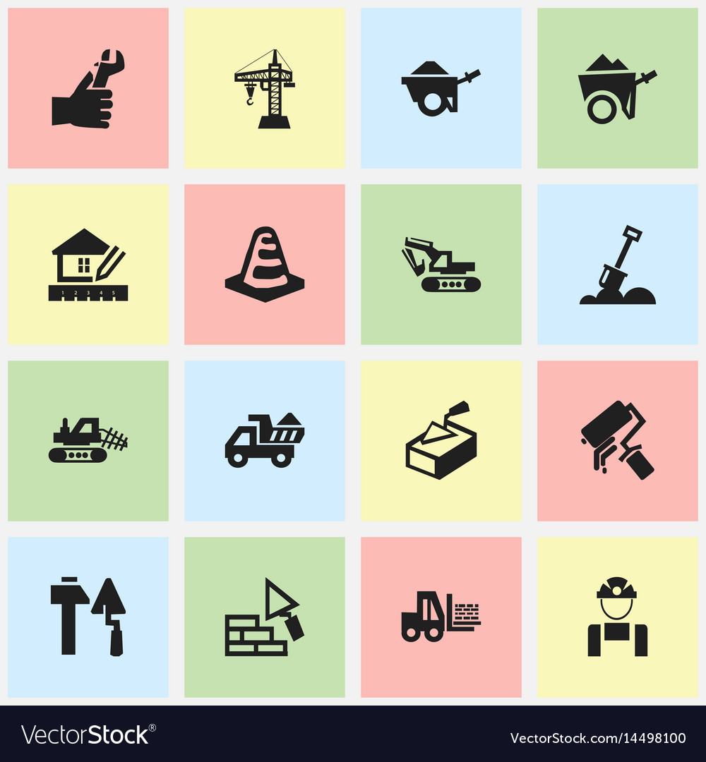 Set of 16 editable building icons includes