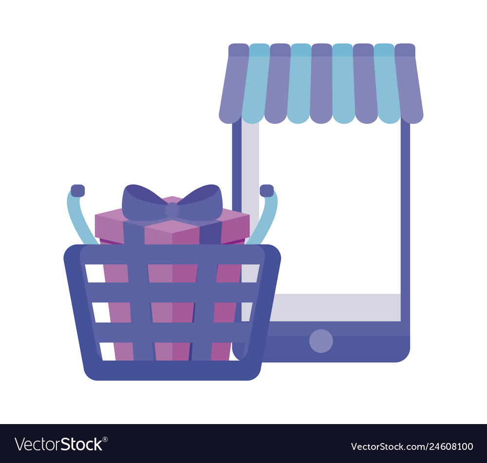 Smartphone with shopping basket and gift box