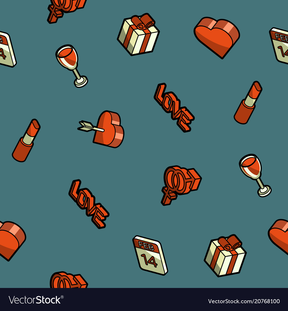 Valentines Day Color Outline Isometric Pattern Vector Image Valentines Day Color Outline Isometric Pattern Vector Image
