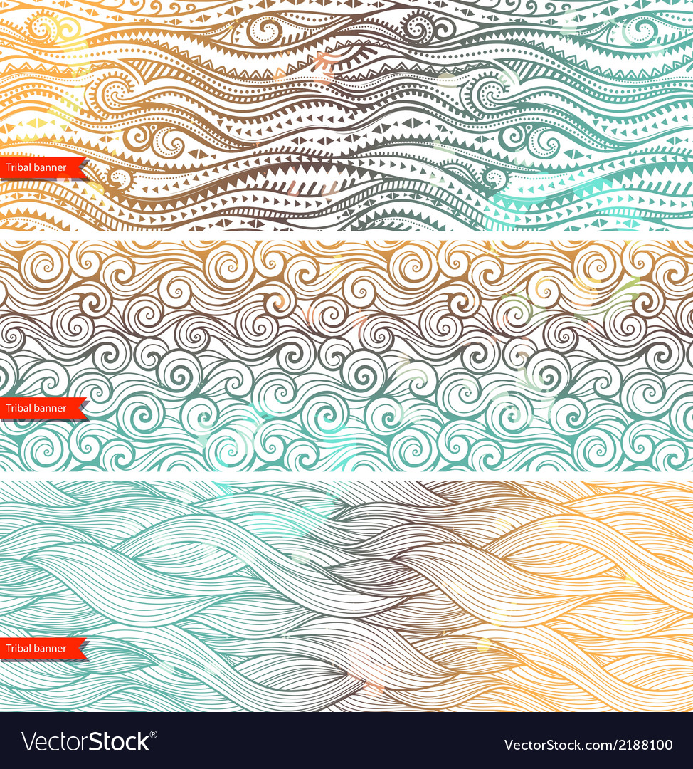 Vintage set of banners with ethnic waves Vector Image