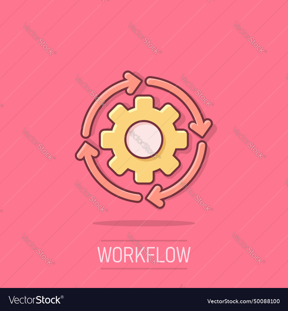 Workflow icon in comic style gear effective vector image Workflow icon in comic style gear effective
