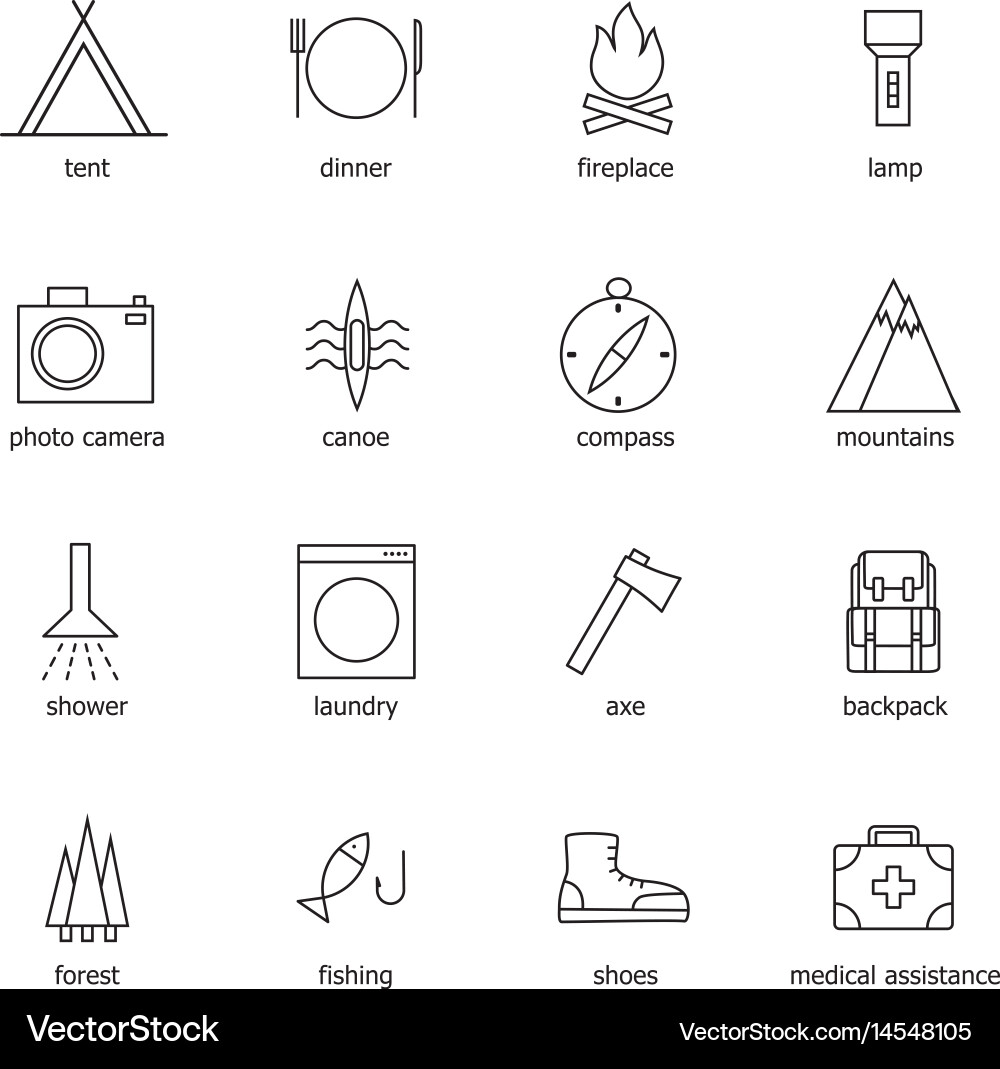 Camping thin line Royalty Free Vector Image - VectorStock