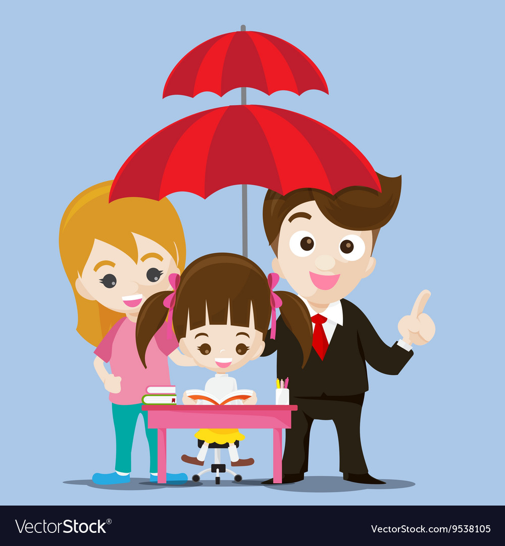 Family protect concept business man cartoon smile