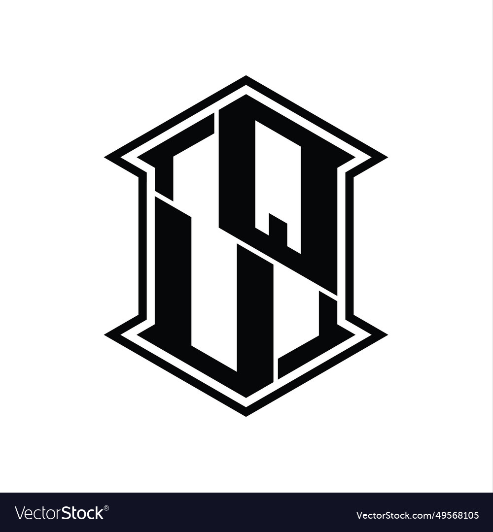 Qu logo monogram hexagon shield shape up and down vector image Qu logo monogram hexagon shield shape up and down