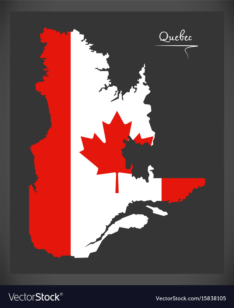 Quebec canada map with canadian national flag