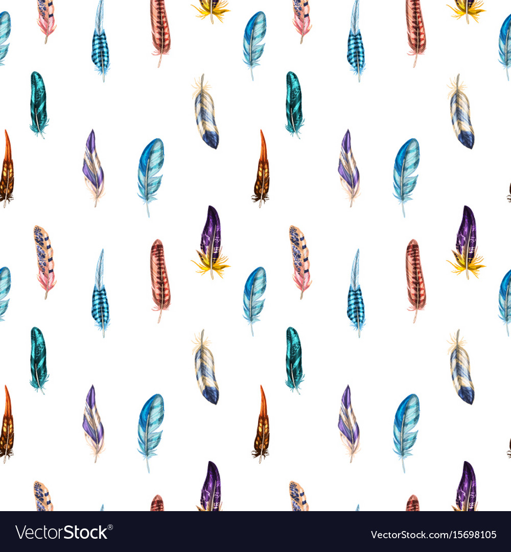 Seamless pattern with colorful detailed feathers