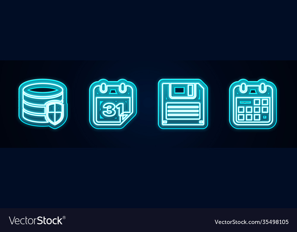 Set line database protection calendar floppy Vector Image Set line database protection calendar floppy