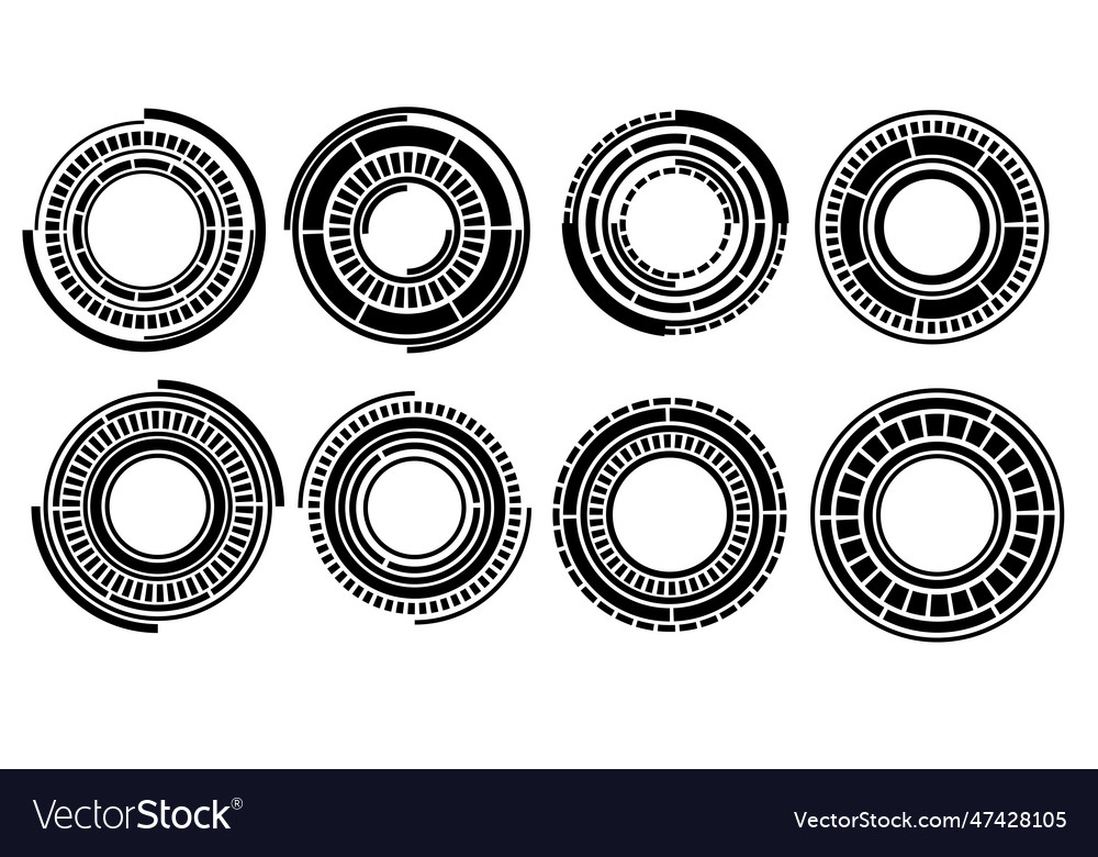 Set of sci fi black circle user interface