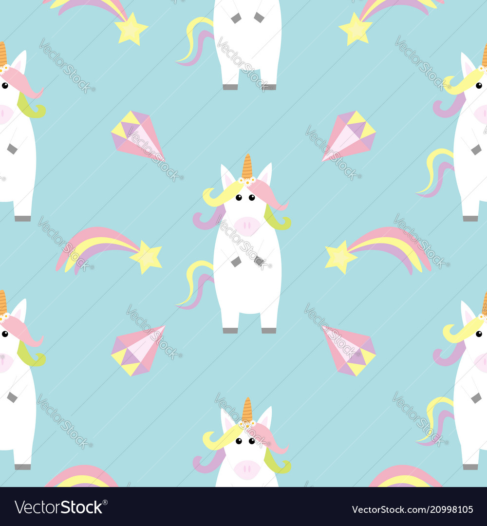 Unicorn standing kawaii head face star comet