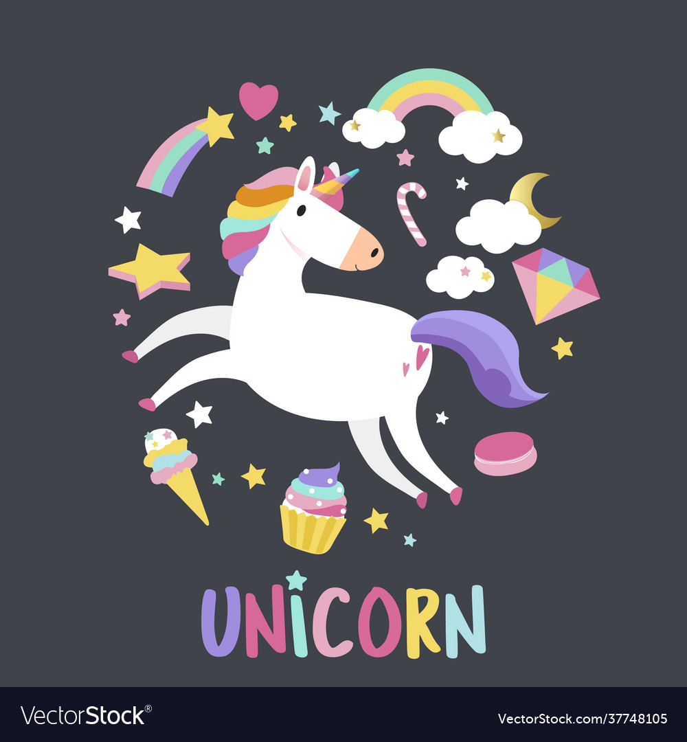 Unicorn with magical elements Vector Image Unicorn with magical elements