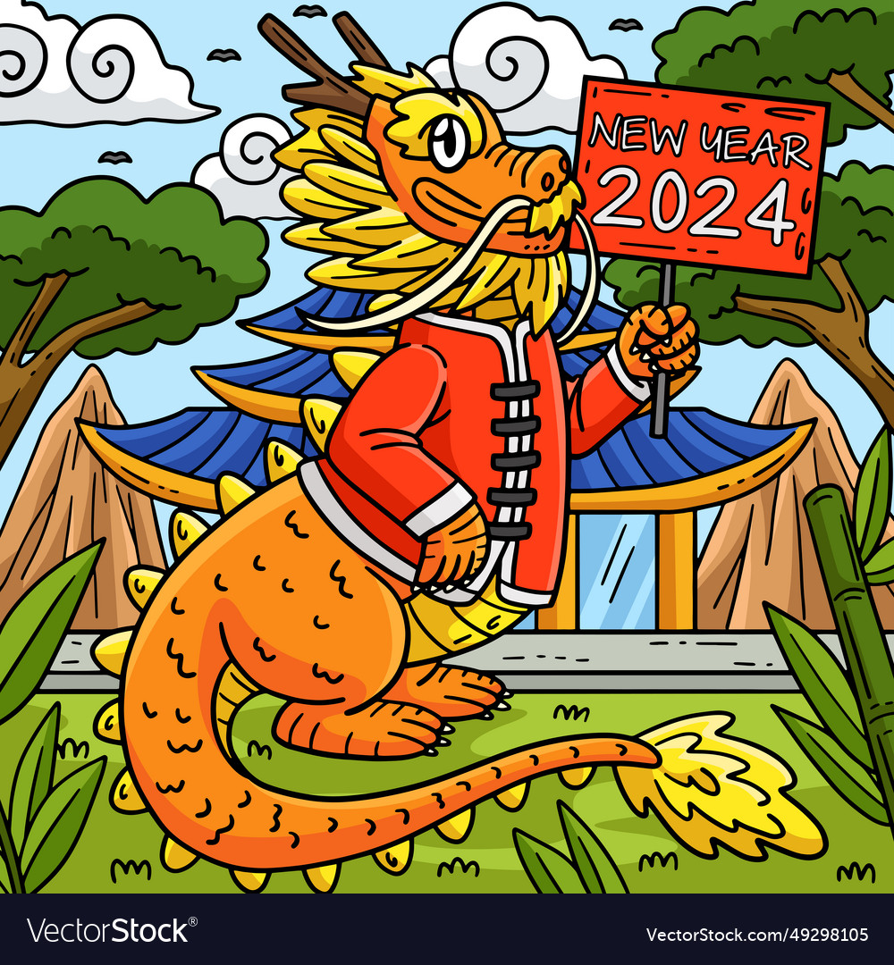 Year of the dragon chinese outfit colored cartoon