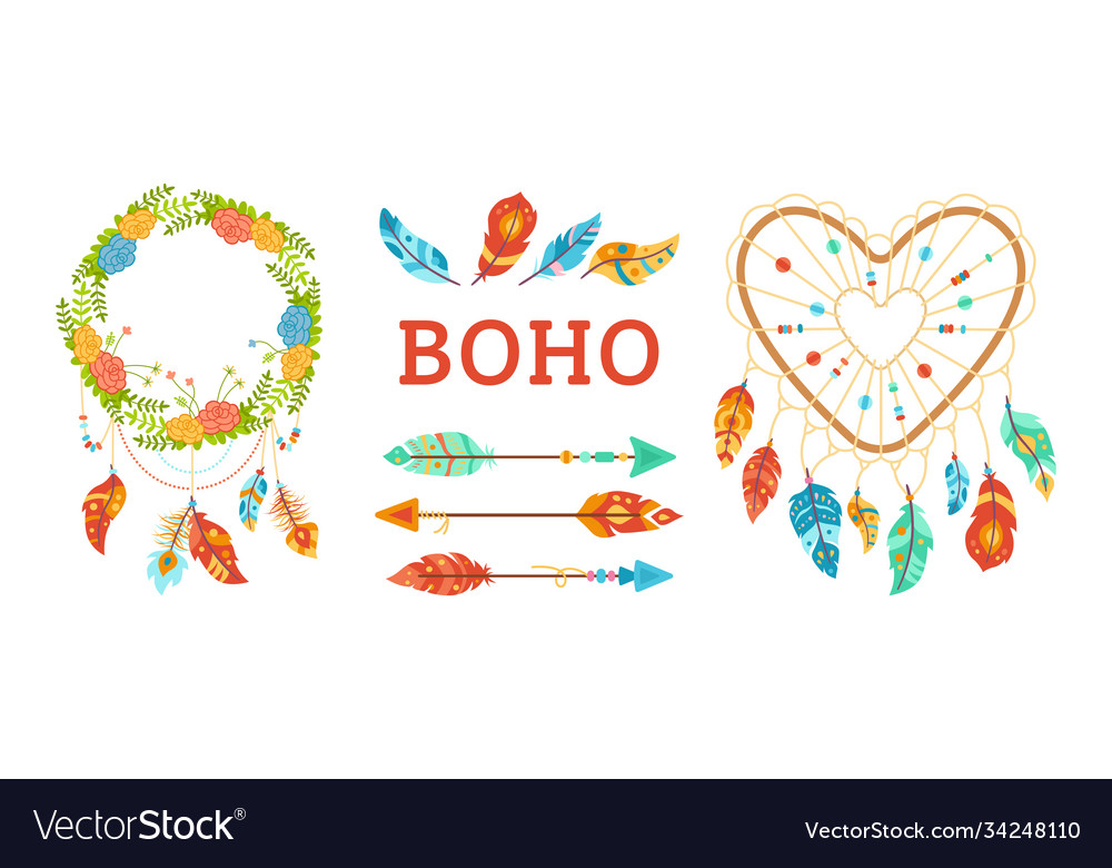 Boho style design elements set dreamcatcher arrow vector image Boho style design elements set dreamcatcher arrow