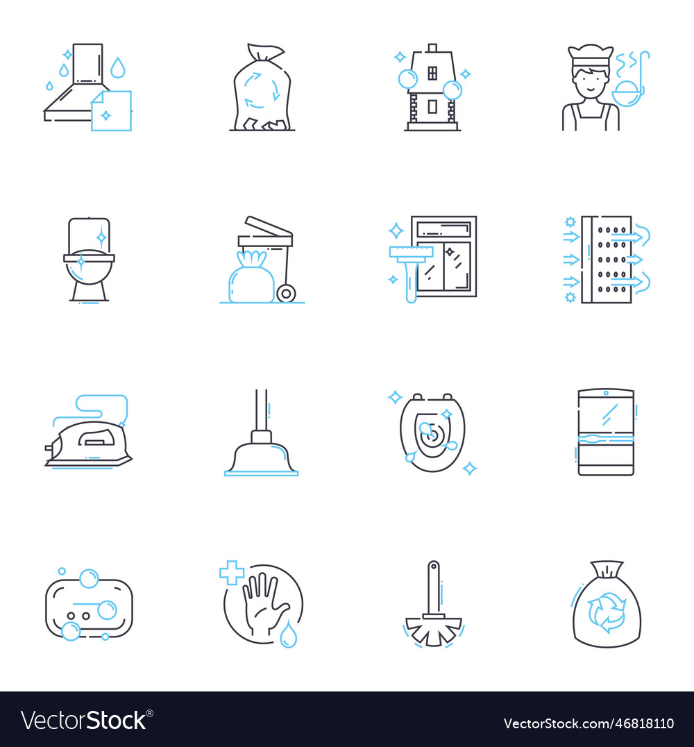 Cleaning services linear icons set sanitize