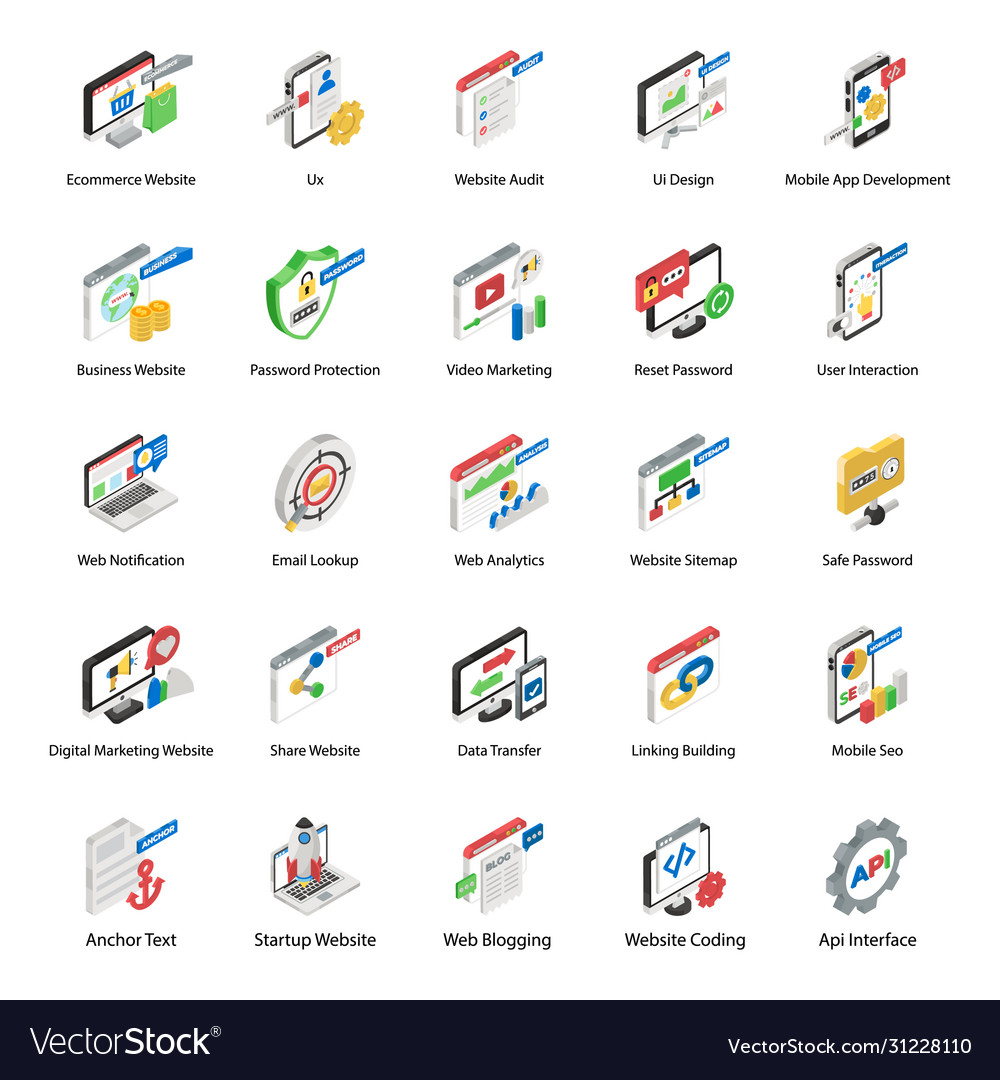 Coding and software development in isometric styl