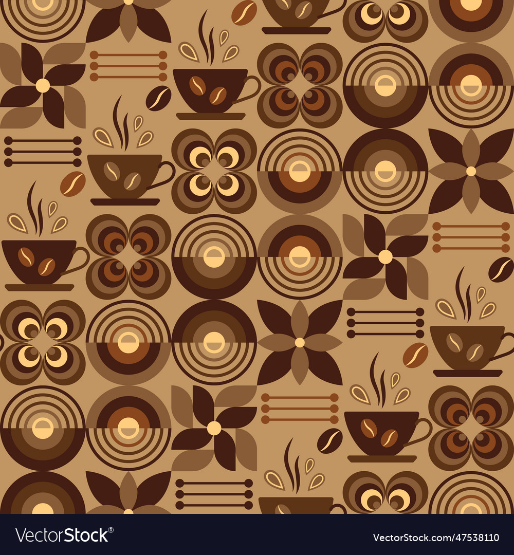 Coffee theme pattern with icons in geometric style vector image Coffee theme pattern with icons in geometric style
