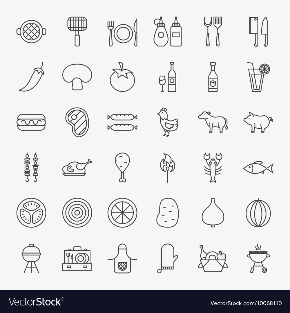 Grill menu line icons set