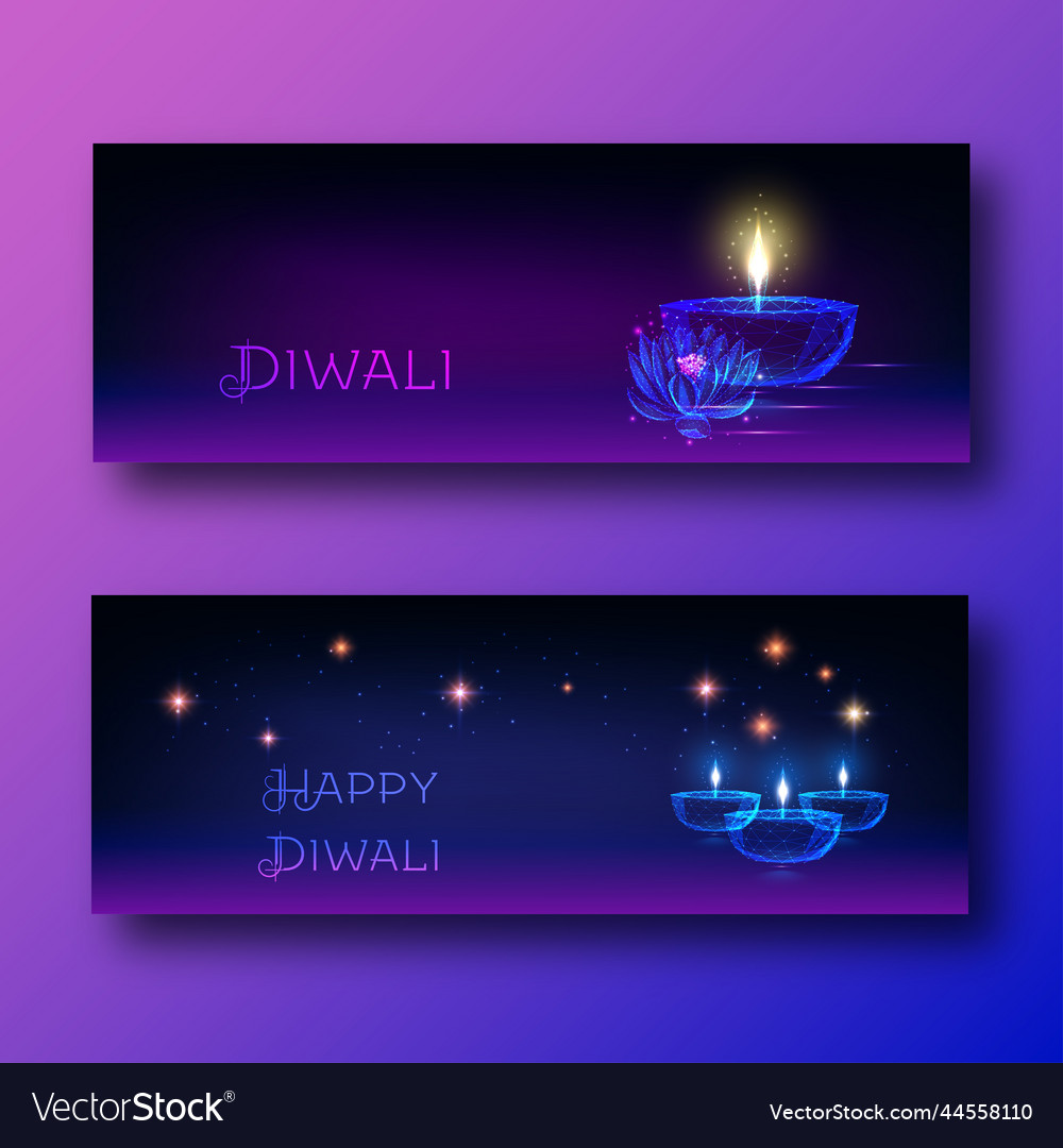 Happy diwali web banners with futuristic glowing