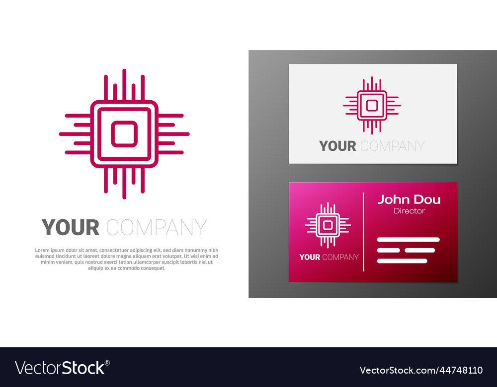Logotype line computer processor vector image Logotype line computer processor