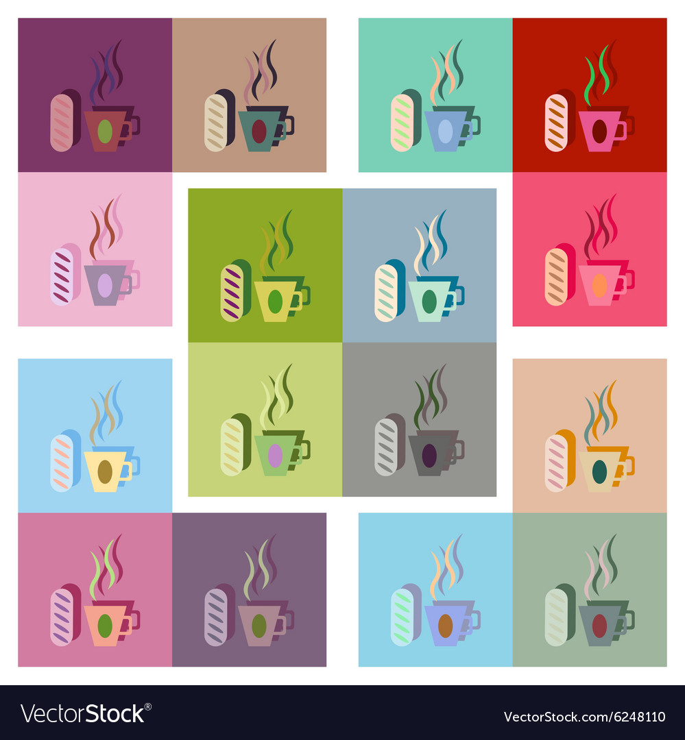 Modern flat icons collection cup coffee bun