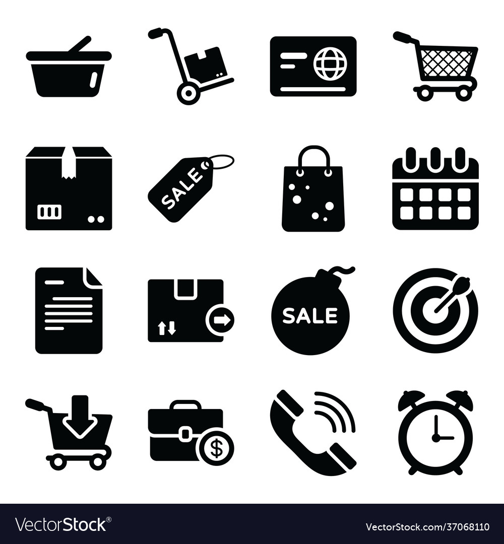 Pack shopping icons in solid style