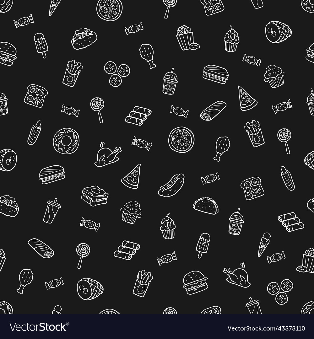 Seamless scrawl pattern fast food in a flat style
