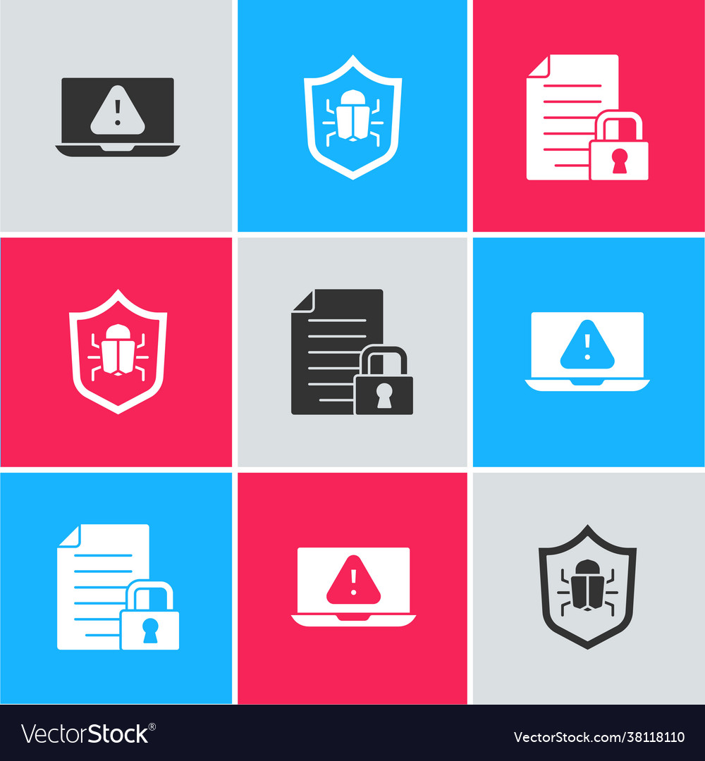 Set laptop with exclamation mark system bug vector image Set laptop with exclamation mark system bug