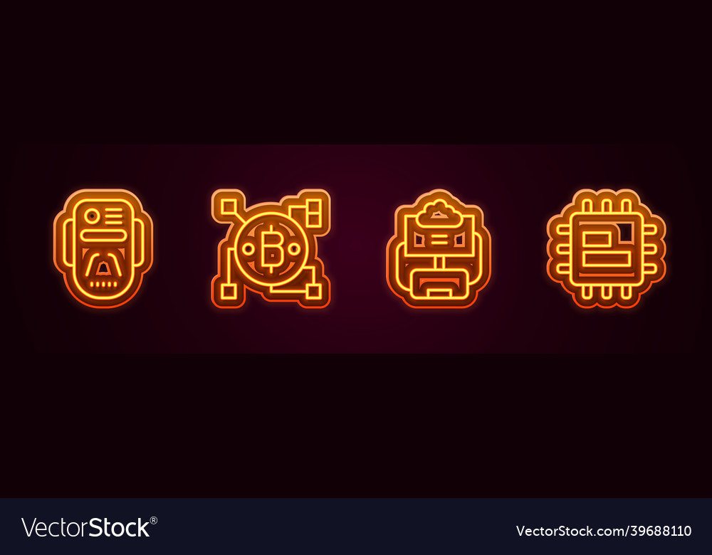 Set line artificial intelligence robot blockchain vector image Set line artificial intelligence robot blockchain
