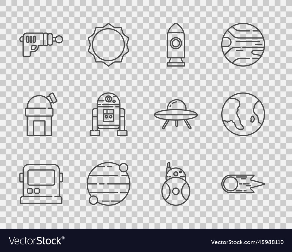 Set line astronaut helmet comet falling down fast