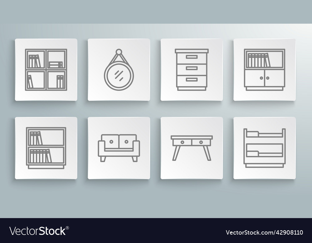 Set line library bookshelf mirror sofa office