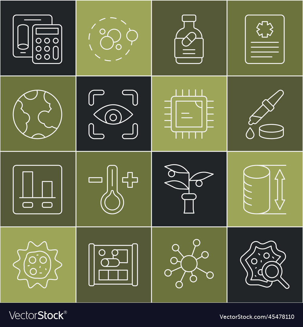 Set line microorganisms under magnifier height vector image Set line microorganisms under magnifier height