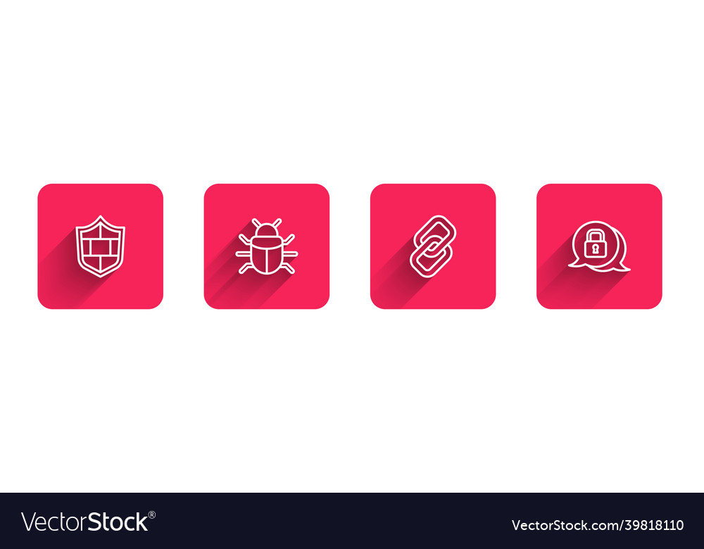 Set line shield with brick wall system bug chain vector image Set line shield with brick wall system bug chain