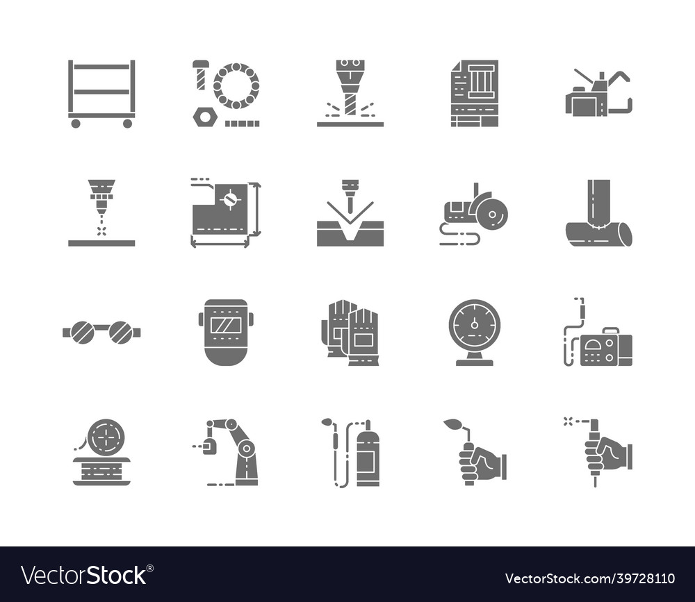 Set of welding grey icons spot machine washers