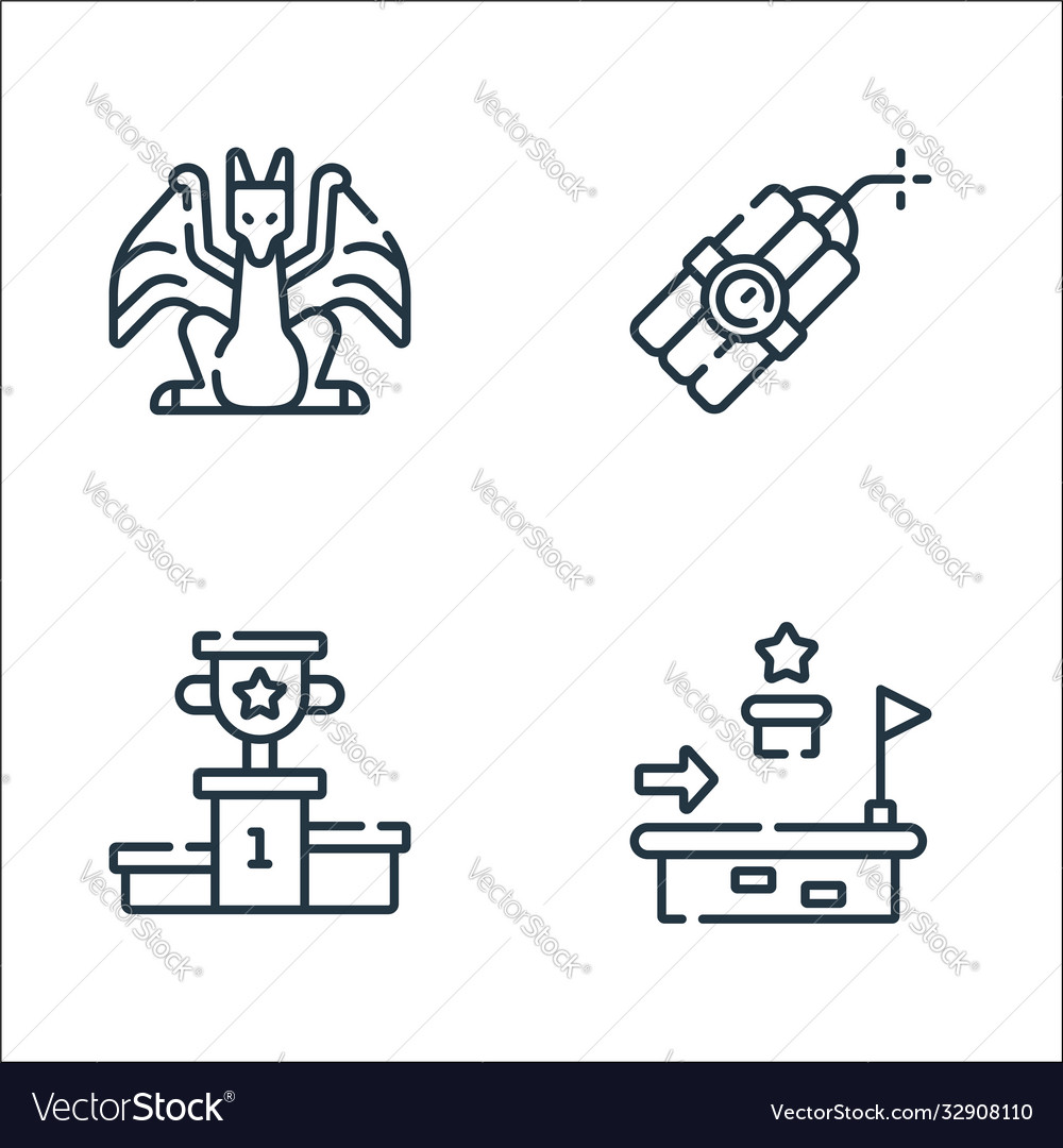 Videogame line icons linear set quality vector image Videogame line icons linear set quality