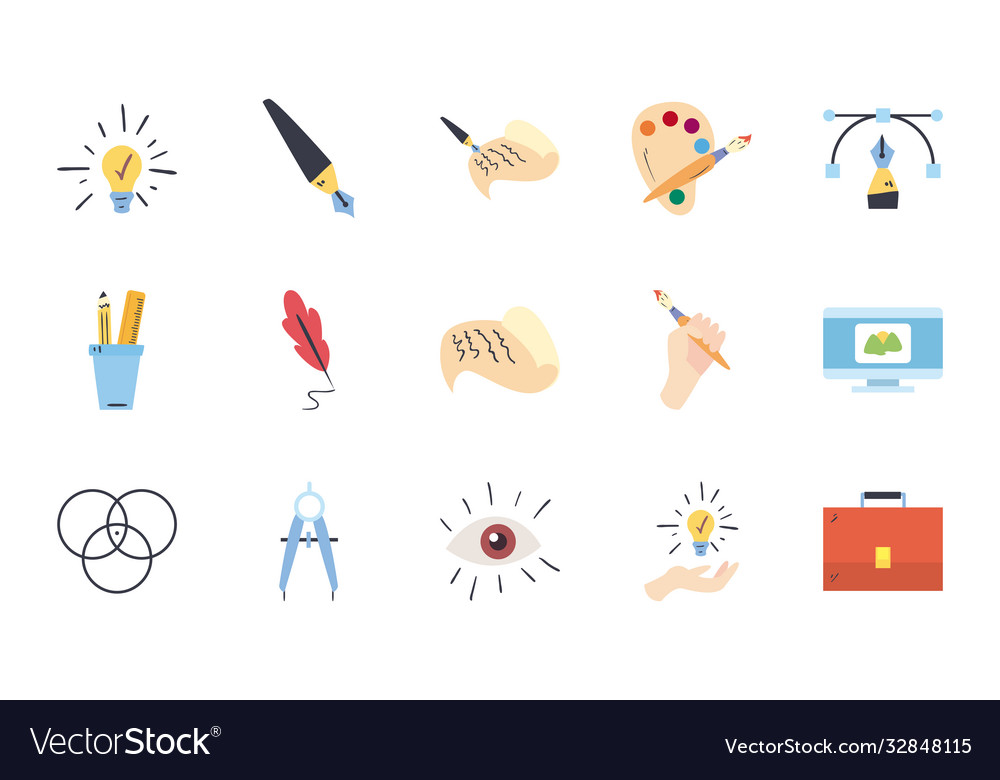 Art and design line fill style icon set