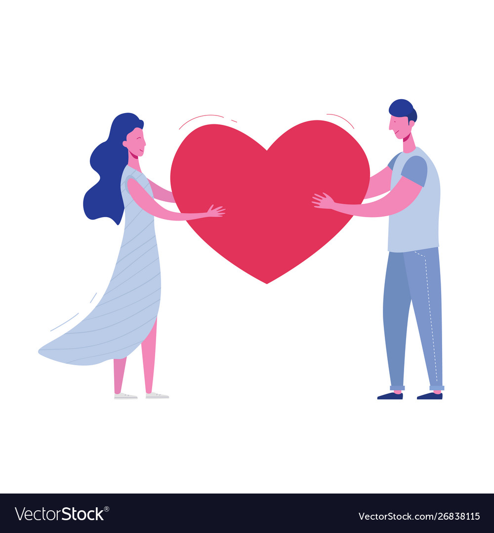 Boyfriend and girlfriend holding heart valentines Vector Image