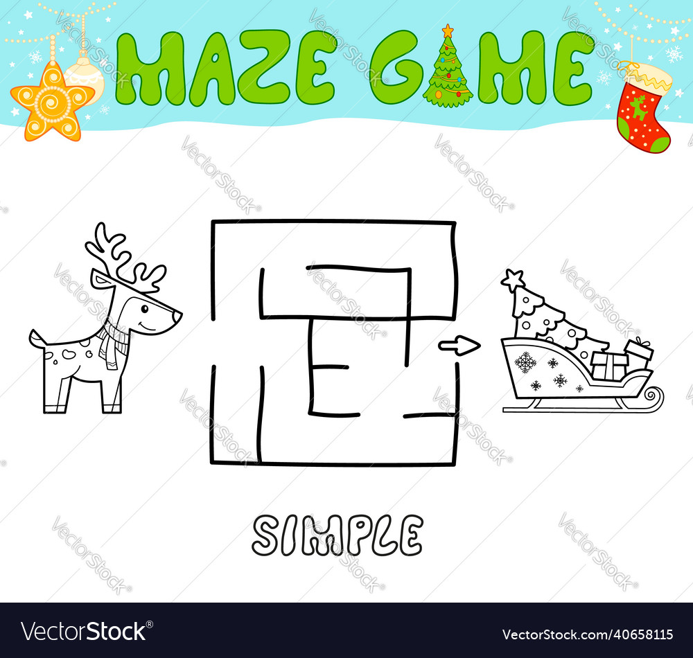 Christmas maze puzzle game for children simple Vector Image