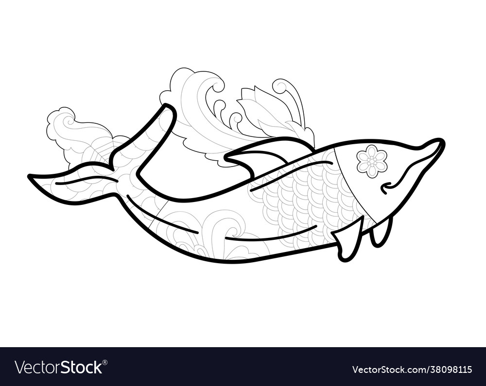 Contour linear for coloring book cute dolphin