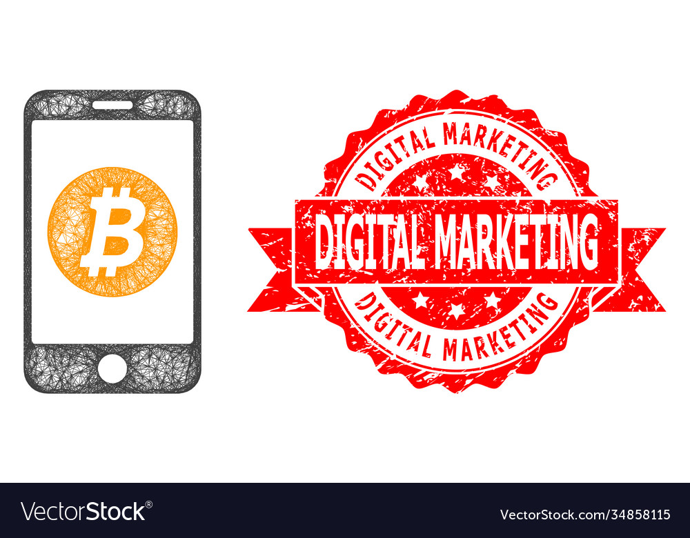 Grunge digital marketing seal and linear mobile