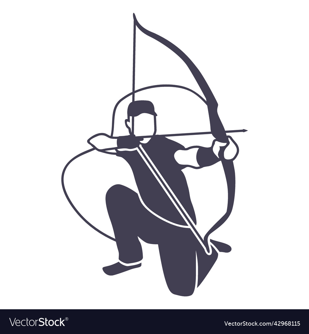 Kneeling bow and arrow cut out man Royalty Free Vector Image